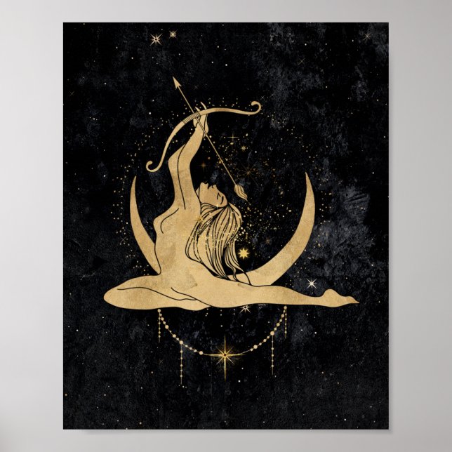 Poster Zodiac Sagittarius | Astrologia Preta Cósmica Dour (Frente)