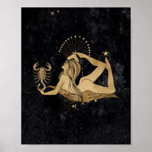 Poster Zodiac Scorpio   Astrologia Cósmica Dourada e Neg
