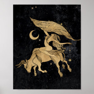 Poster Zodiac Taurus   Astrologia Cósmica Dourada e Negr