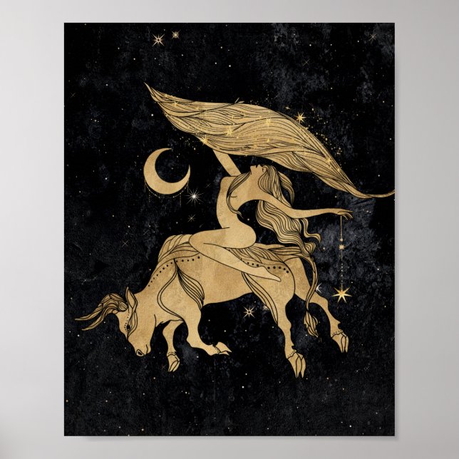 Poster Zodiac Taurus | Astrologia Cósmica Dourada e Negra (Frente)