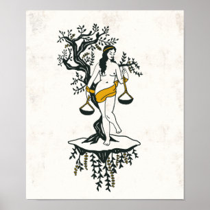 Poster Zodiac Toile Art c/ Uma Mulher & The Libra Scales