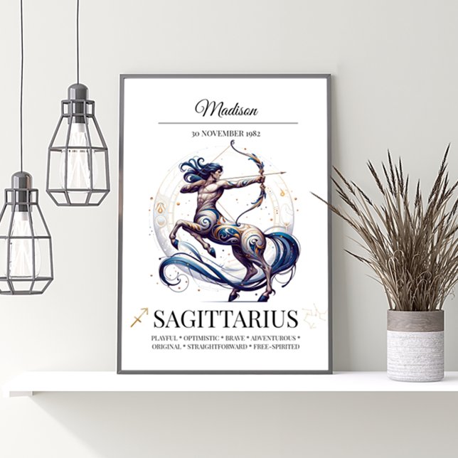 Poster Zodiac Watercolor Elegante Personalizado Sagitário (Criador carregado)