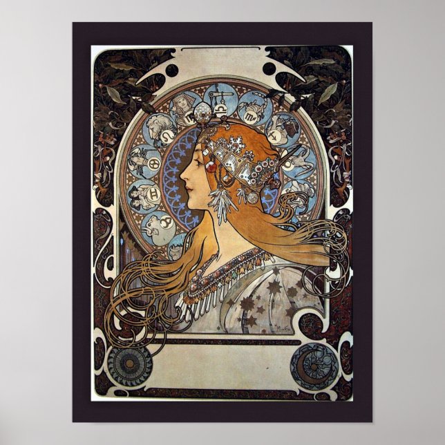 Poster Zodiac Woman de Alphonse Mucha - Vintage Art (Frente)