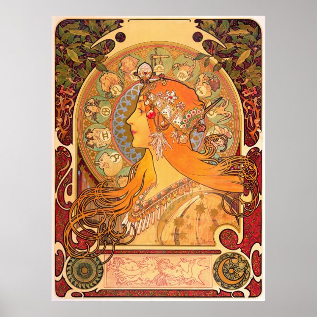 Poster Zodíaco, 1896 por Alphonse Mucha (Frente)
