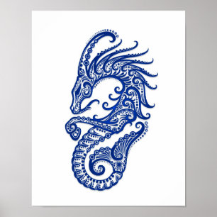 Pôster Zodíaco azul intrincado do Capricórnio no branco