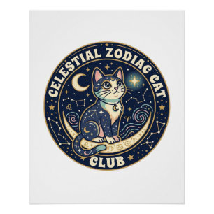 Pôster Zodíaco Celestial Gato Fofo Camiseta - Cel