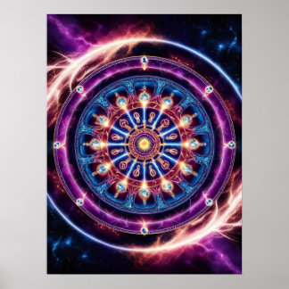 Poster Zodíaco Cósmico Místico Mandala - Parede Vibrante
