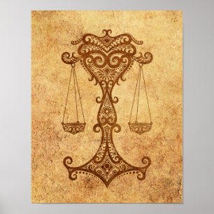 Pôster Zodíaco envelhecido vintage do Libra
