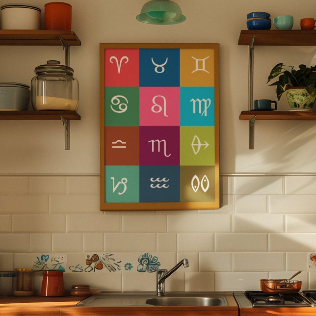 Pôster Zodíaco Indiano - 12 Sinais Védicos com Cores Sagr (Color Your Space with the Zodiac)