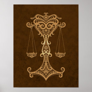 Pôster Zodíaco intrincado do Libra de Brown