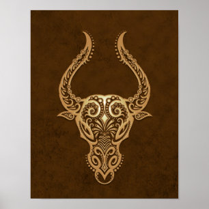 Poster Zodíaco intrincado do Taurus de Brown