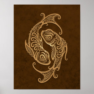 Poster Zodíaco intrincado dos peixes de Brown