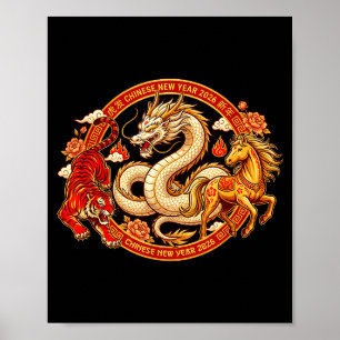 Poster Zodíaco Lunar Dragão Tigre Cavalo Harmonia Ano Nov