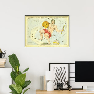 Poster Zodíaco Vintage, Constelação de Aquário Astrologia