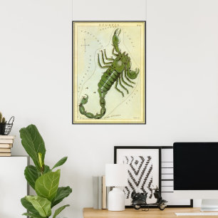 Poster Zodíaco Vintage, Constelação de Escorpião Astrolog