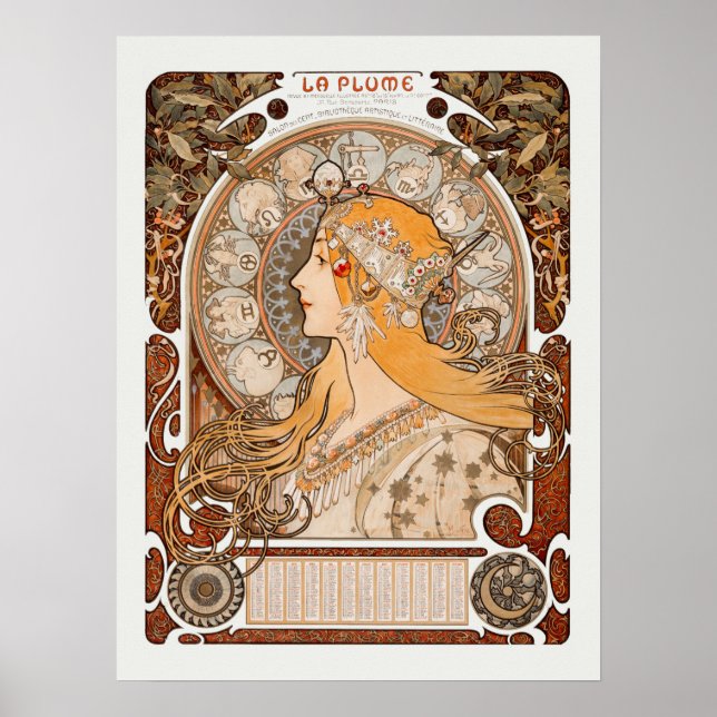 Poster Zodiaque ou La Plume Alphonse Mucha Art Nouveau (Frente)