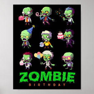 Poster Zombie Birthday Dia de as Bruxas engraçado do Esqu