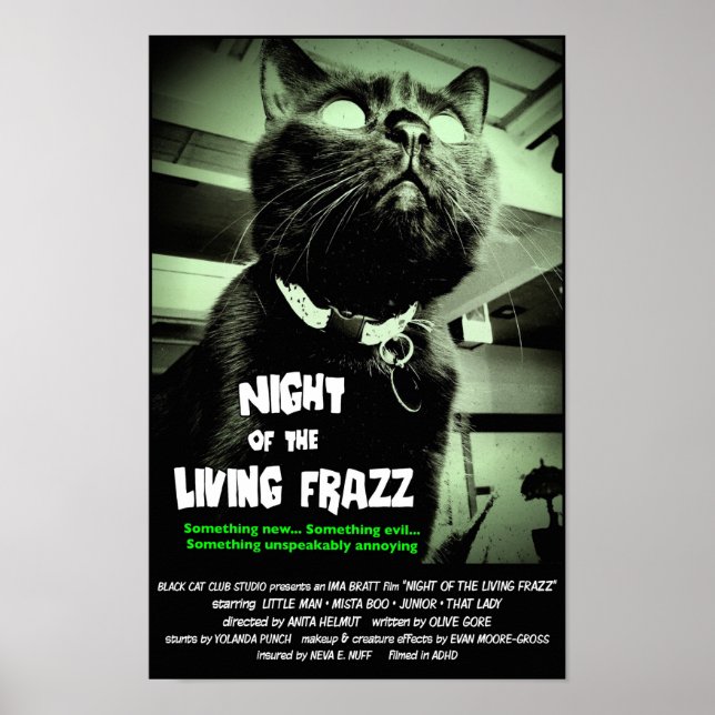 Poster Zombie Cat Horror Movie Poster, verde, tamanho per (Frente)