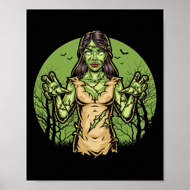 Poster Zombie divertida do Dia das Bruxas Assustadora Zom (Frente)