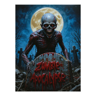 Pôster Zombie Ghoul Creepy Graveyard Fullmoon