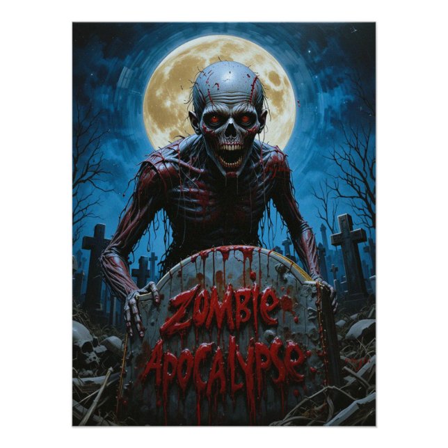 Pôster Zombie Ghoul Creepy Graveyard Fullmoon (Frente)