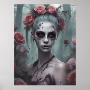 Poster Zombie Girl nos Rosas