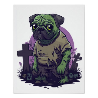 Pôster Zombie Pug � Undead Funny Halloween Dog