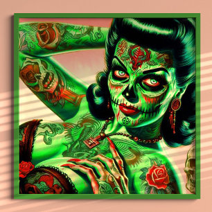 Poster Zombie Tatuada Pin-up