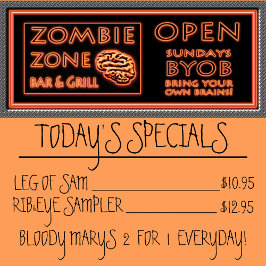 Pôster Zombie Zone Engraçado BYOB Traga Seu Próprio Céreb