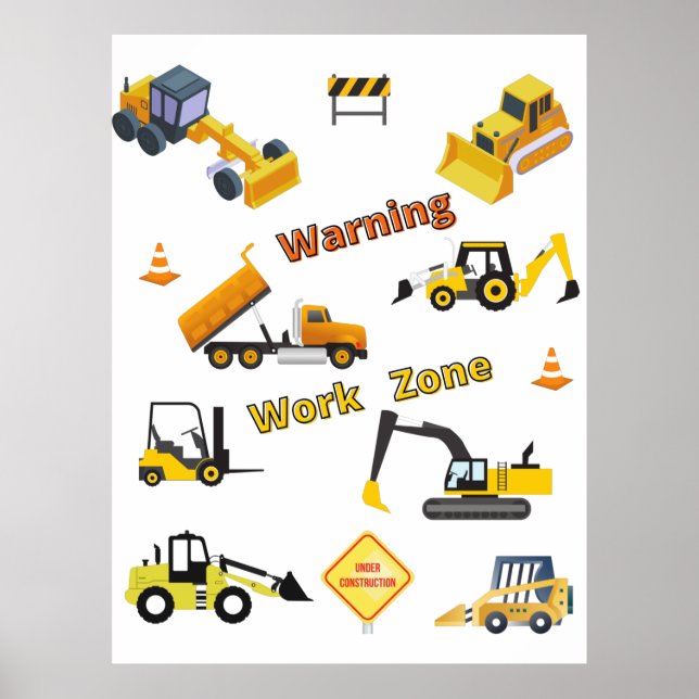 Poster Zona de Trabalho de Aviso de Construção (Frente)