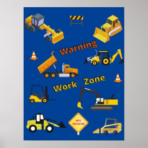 Poster Zona de Trabalho de Aviso de Construção