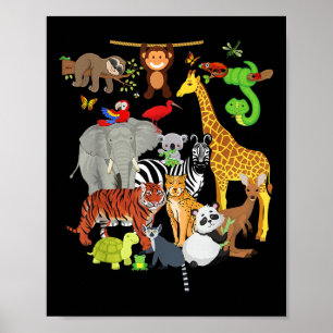 Poster Zoo Animais de Festa de aniversário Selvagem Zoo D
