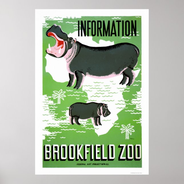 Poster Zoo Hippo Brookfield 1938 WPA (Frente)