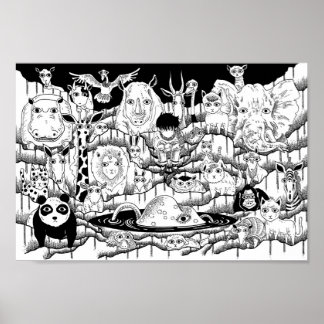 Poster Zoológico no meio da noite.