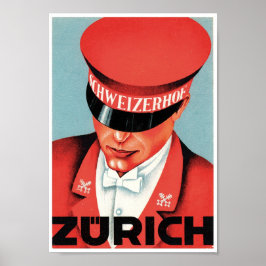 Poster Zurich Schweizerhof Swiss Suiça Red Vintage