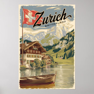 Poster Zurich Suiça Painterly Viagem Art Vintage