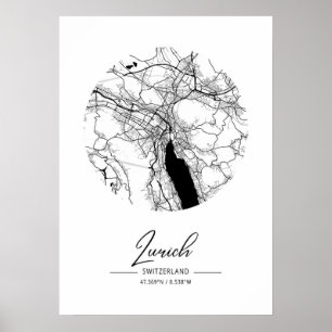 Poster Zurique - Mapa da Cidade da Água Negra Suiça