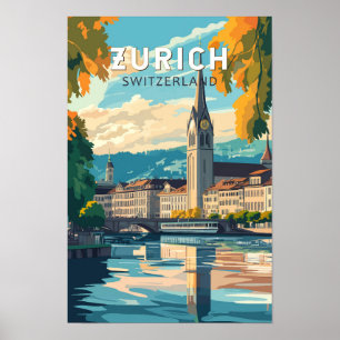 Poster Zurique Suíça Viagem Arte Vintage