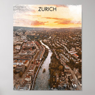 Poster Zurique, Vista da Cidade da Europa da Suiça