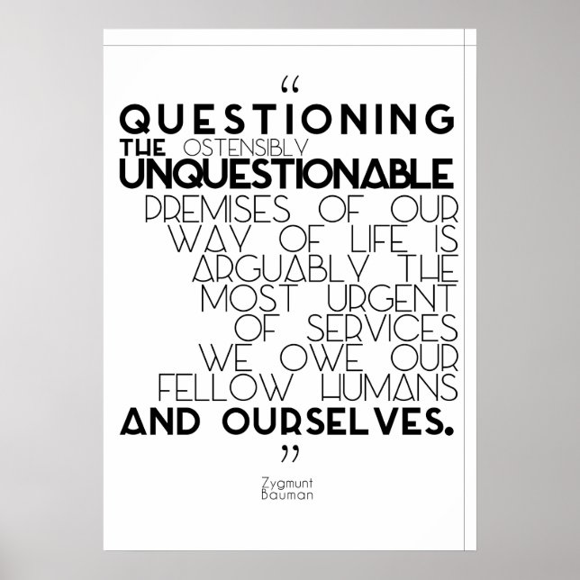 Poster Zygmunt Bauman - Questionando o inquestionável (Frente)