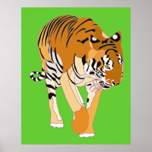 Pôsteres de pintura digital de tigre andando