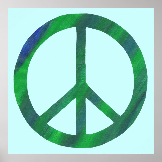 Pôsteres de Sinal de Paz Azul e Verde Misturados (Frente)