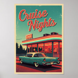 Pôsteres Vintage Car Diner Retro Impressão