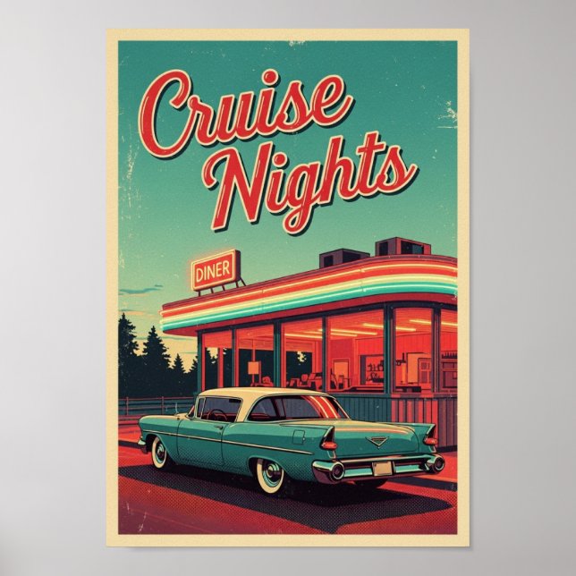 Pôsteres Vintage Car Diner Retro Impressão (Frente)