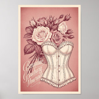 Pôsteres Vintage Rosa Rosa Corset Impressão