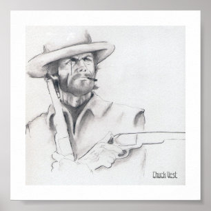 Posters da arte do lápis de Clint Eastwood