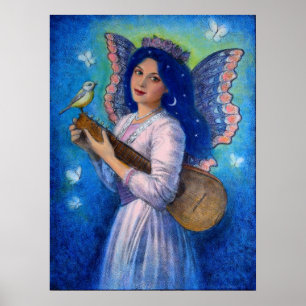 Posters da fantasia, fada do pássaro da música,