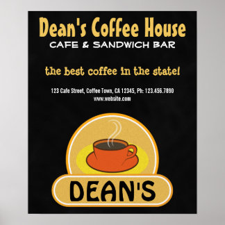 Posters de café preto personalizados para copa de