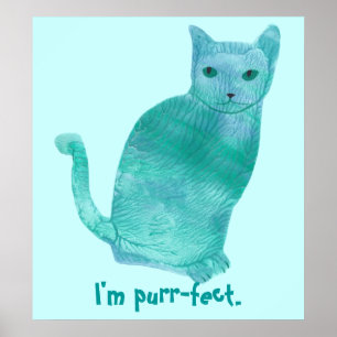Posters de Gato Abstrato verde azul Purr-Efeito