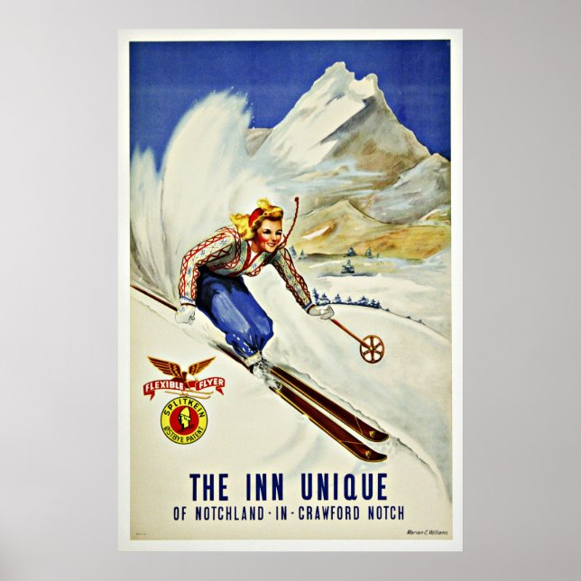 Posters de Viagens vintage de Esqui de descida (Frente)